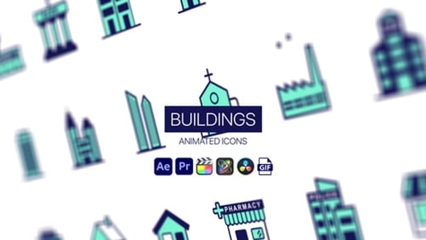 Buildings Animated Icons - Architecture Building Motion Icons Animation Pack