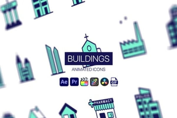 Buildings Animated Icons - Architecture Building Motion Icons Animation Pack