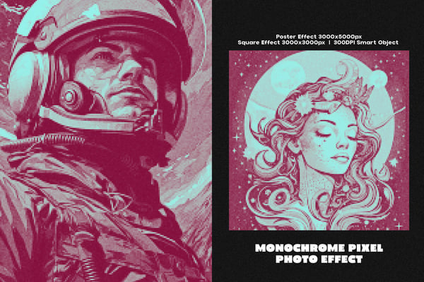 Monochrome Pixel Square And Poster Photo Effect