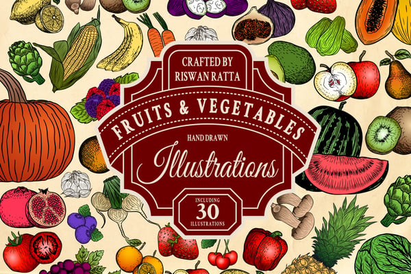 Hand-drawn Fruit and Vegetable Set