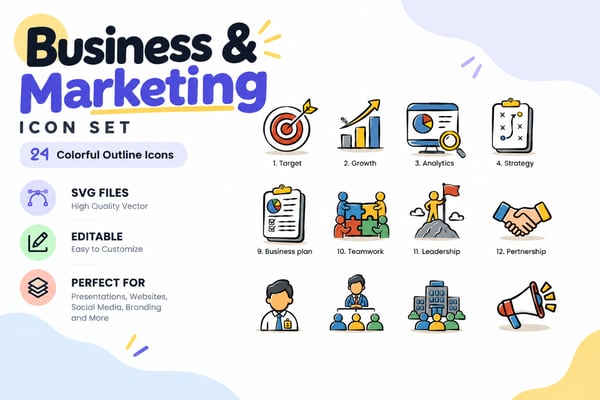 Business & Marketing Icon Set – Colorful Outline Icons