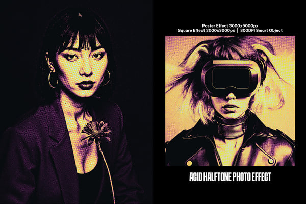 Acid Halftone Square And Poster Photo Effect