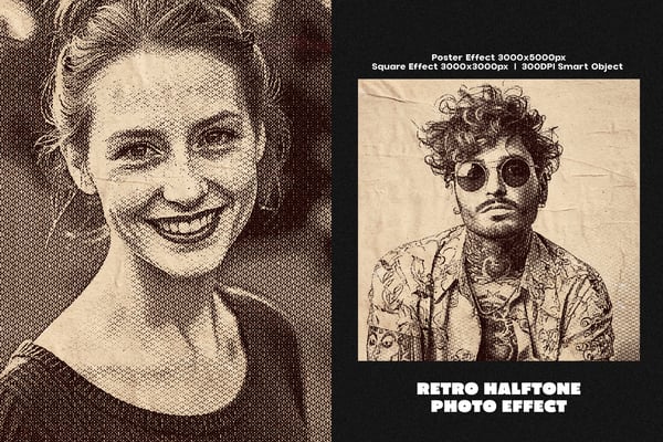 Retro Halftone Square And Poster Photo Effect