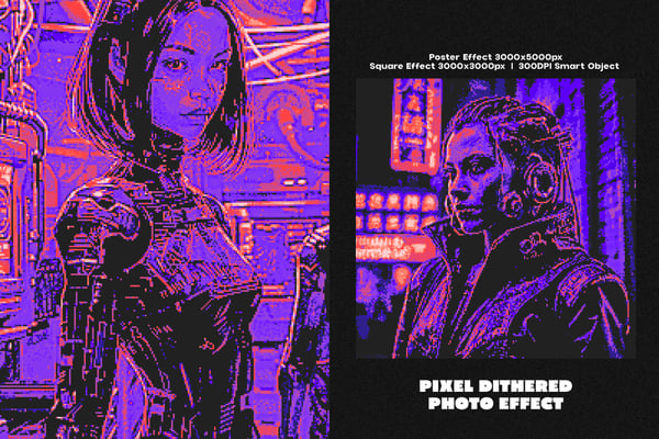 Pixel Dithered Square And Poster Photo Effect