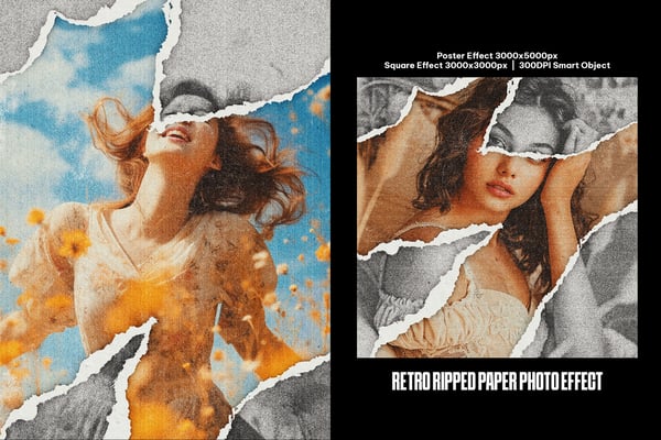 Retro Ripped Paper Square And Poster Photo Effect