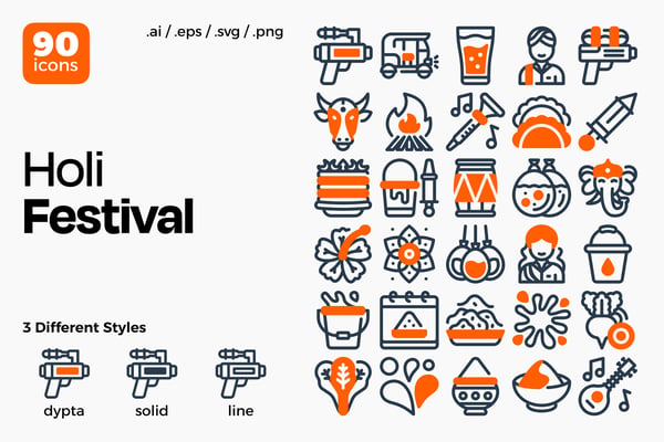 Holi Festival Icon Set