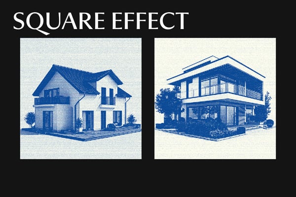 Halftone Blueprint Square And Poster Photo Effect