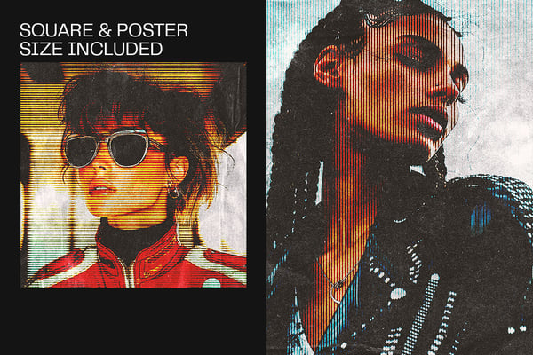 Vintage Halftone Lines Square And Poster Photo Effect