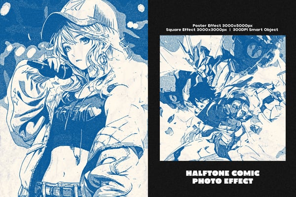 Halftone Comic Square And Poster Photo Effect