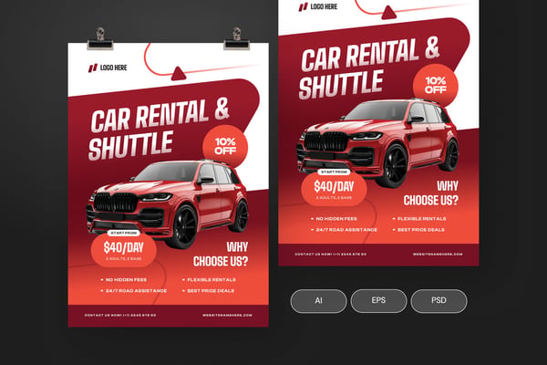 Car Rental and Shuttle Service Flyer Template