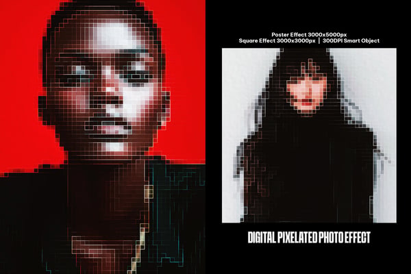 Digital Pixelated Square And Poster Photo Effect 