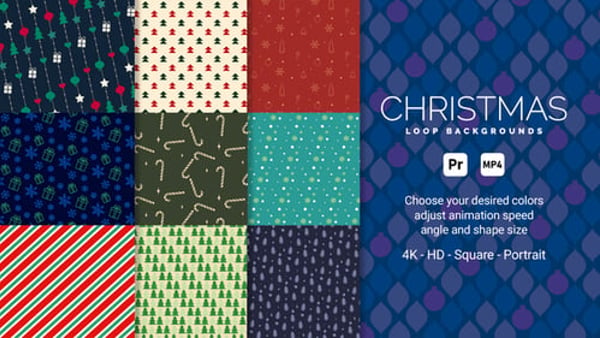 Christmas Loop Backgrounds for Premiere Pro – 10 Festive MOGRT Designs