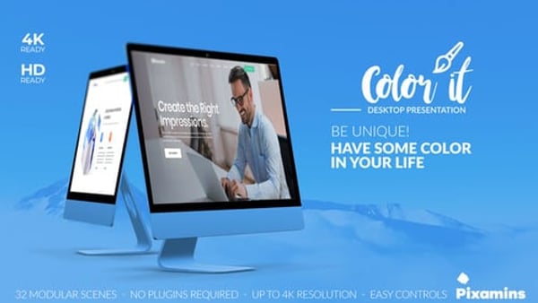 Color It Desktop Mockup Presentation – 32 Modular 4K Web & App Scenes