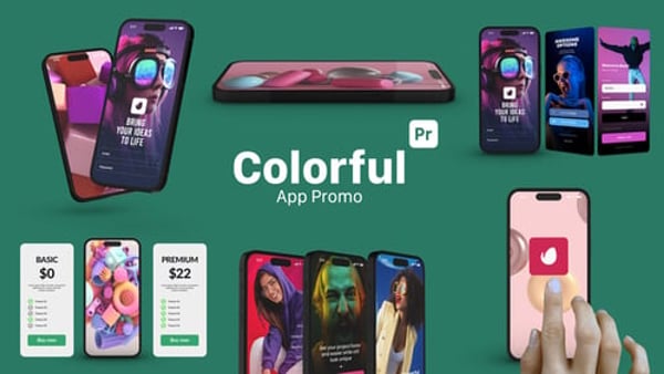 Colorful App Promo for Premiere Pro | Smartphone Mockups