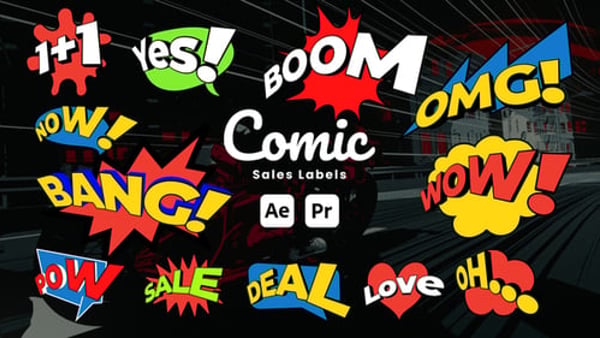 Comic Sale Labels for After Effects & Premiere Pro – Discount Promo Graphics