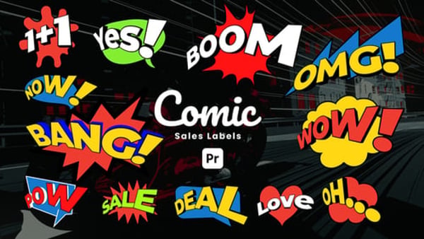 Comic Sale Labels MOGRT for Premiere Pro – Discount and Special Offer Graphics