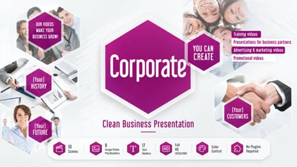 Corporate Presentation for After Effects with 10 Scenes and 8 Media Placeholders
