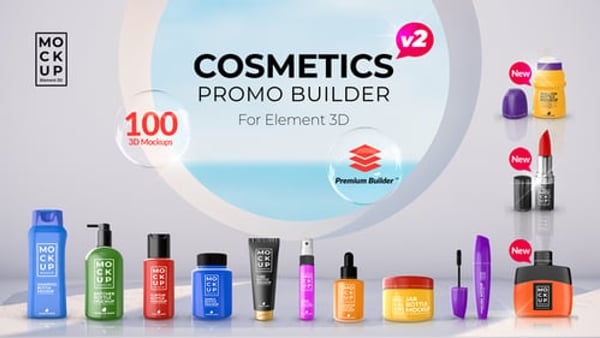 Cosmetics Promo Builder v2 for After Effects – 103 Photorealistic 3D Mockups