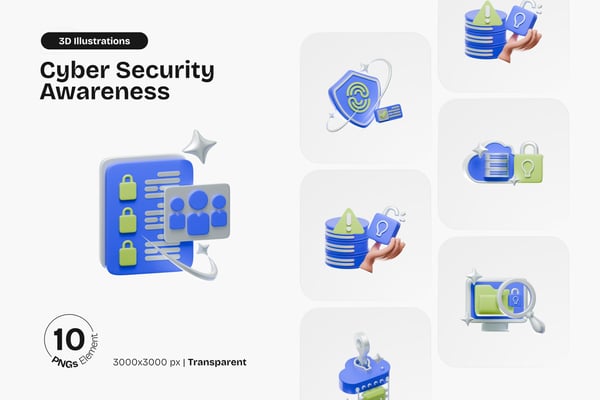 Cybersecurity Awareness 3D Icon Pack