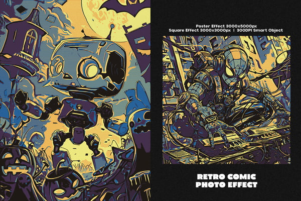 Retro Comic Square And Poster Photo Effect