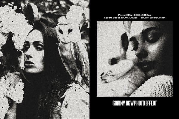 Grainy B&W Square And Poster Photo Effect