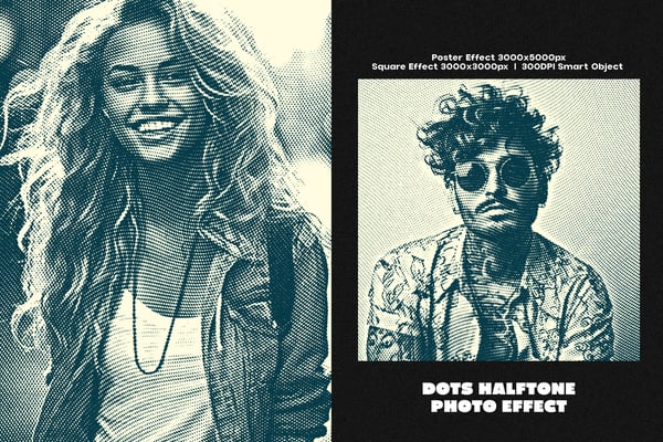 Dots Halftone Square And Poster Photo Effect