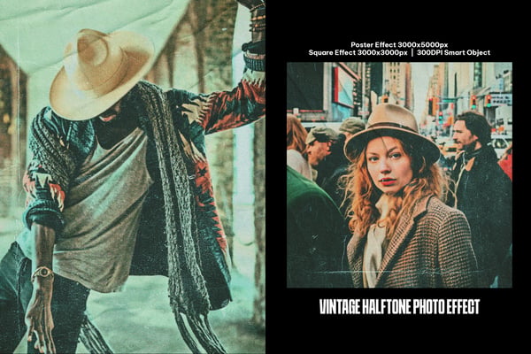 Vintage Halftone Square And Poster Photo Effect