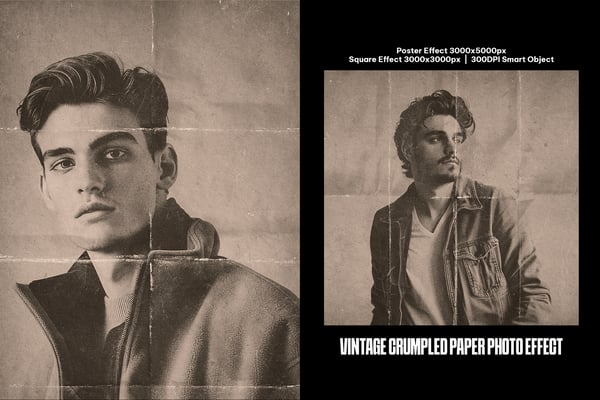 Vintage Crumpled Paper Square And Poster Photo Effect
