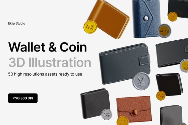 Wallet & Coin 3D Icon Set