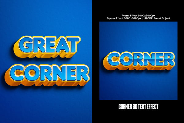 Corner 3D Square And Poster Text Effect