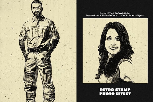 Retro Stamp Square And Poster Photo Effect