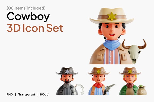 Cowboy 3D Icon Set