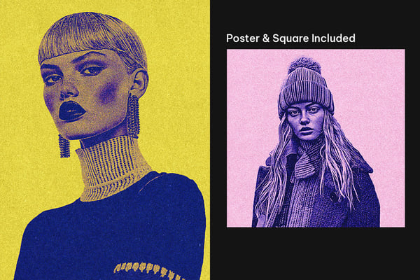 Duotone Halftone Square And Poster Photo Effect