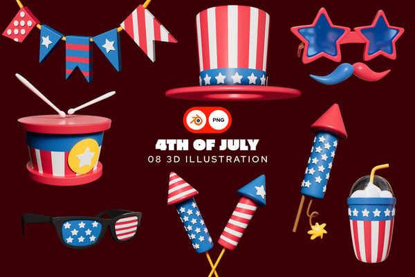 Free 4th of July 3D Illustration Pack