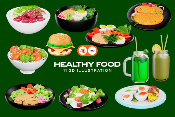 Free Healthy Food 3D Illustration Pack