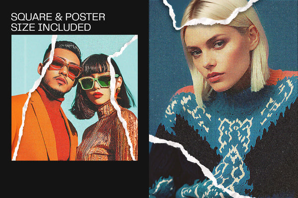 Dotted Halftone Square And Poster Photo Effect