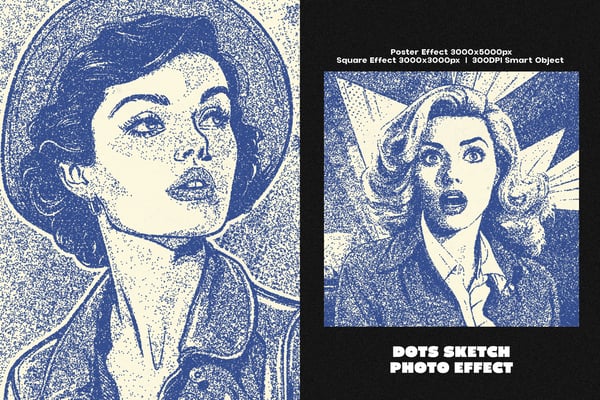 Dots Sketch Square And Poster Photo Effect