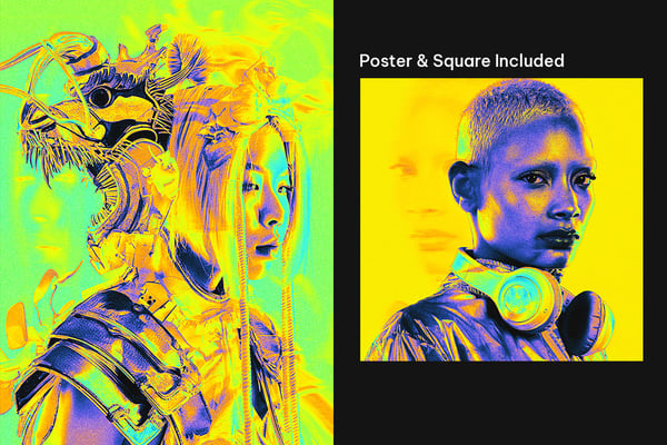 Negative Neon Square And Poster Photo Effect