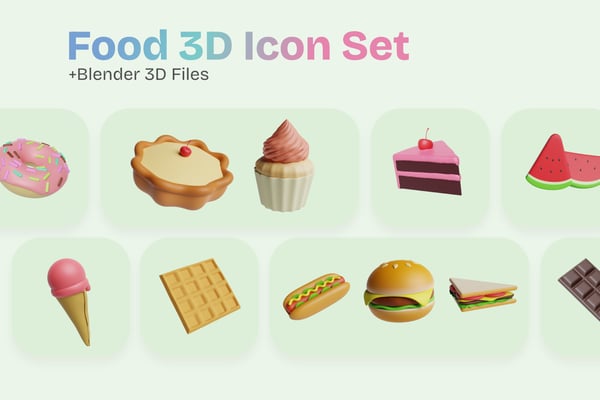 Food 3D icon set +Blender 3D files