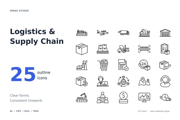 Logistics & Supply Chain Icon Set – 25 Shipping & Delivery Icons