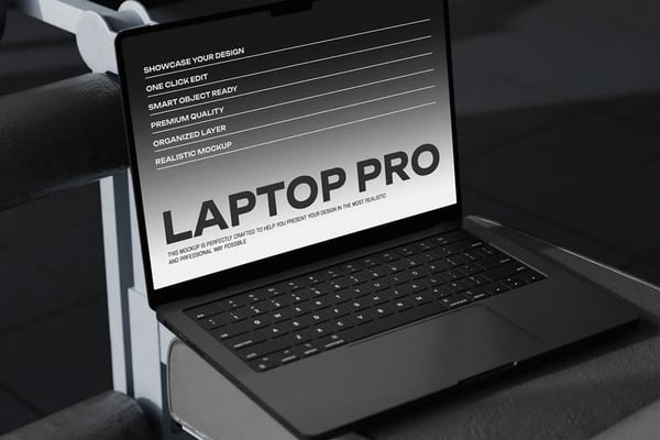 Dark Laptop Mockup On A Fitness Court