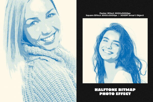 Halftone Bitmap Square And Poster Photo Effect