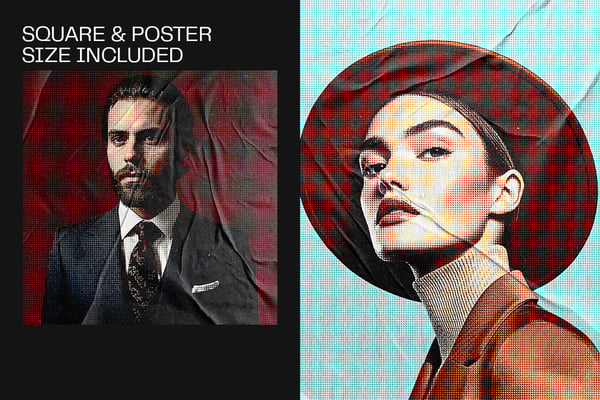 Glued Paper Halftone Square And Poster Photo Effect