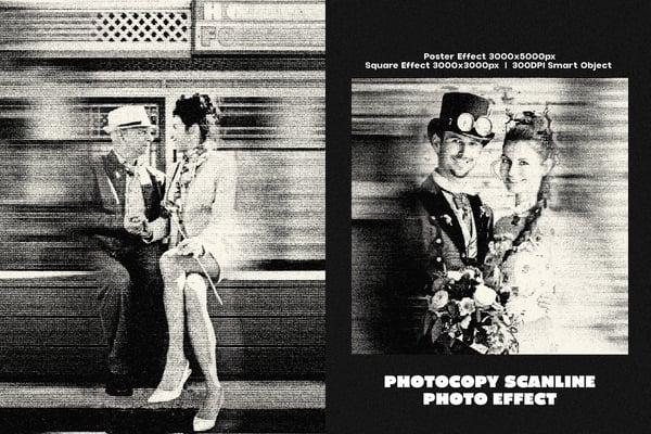 Photocopy Scanline Square And Poster Photo Effect