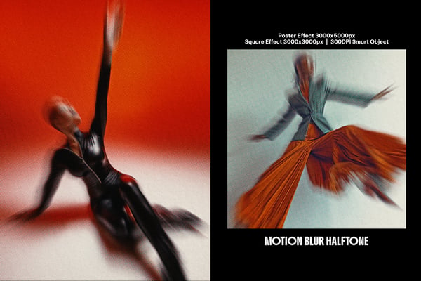 Motion Blur Halftone Square And Poster Photo Effect