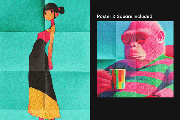 Halftone Print Square And Poster Photo Effect