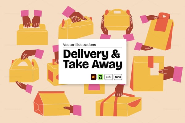 Delivery and Takeaway Box Vector Illustration Set