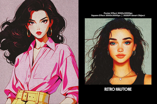 Retro Halftone Square And Poster Photo Effect