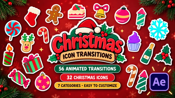 Christmas Icon Transitions for After Effects – 56 Animations & 32 Festive Icons