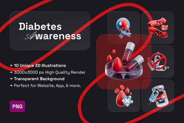 Diabetes Awareness 3D Icon Pack